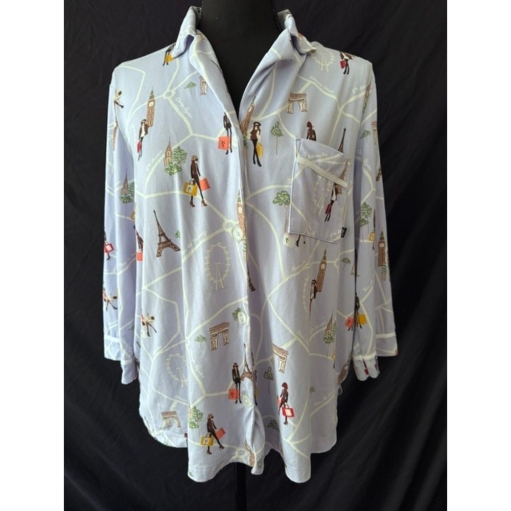 Simply Vera Vera Wang Pajama Top Medium Purple Travel Print Paris London Shirt